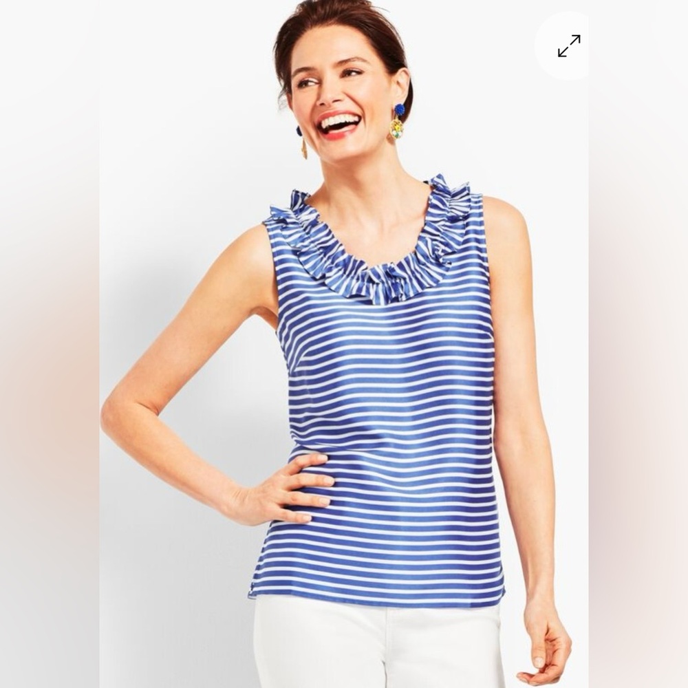 Talbots Stripe Ruffle Top, size Petite Large NWT